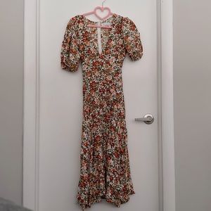 Faithfull the Brand Floral Midi Dress, Red/Orange/Green/White, S